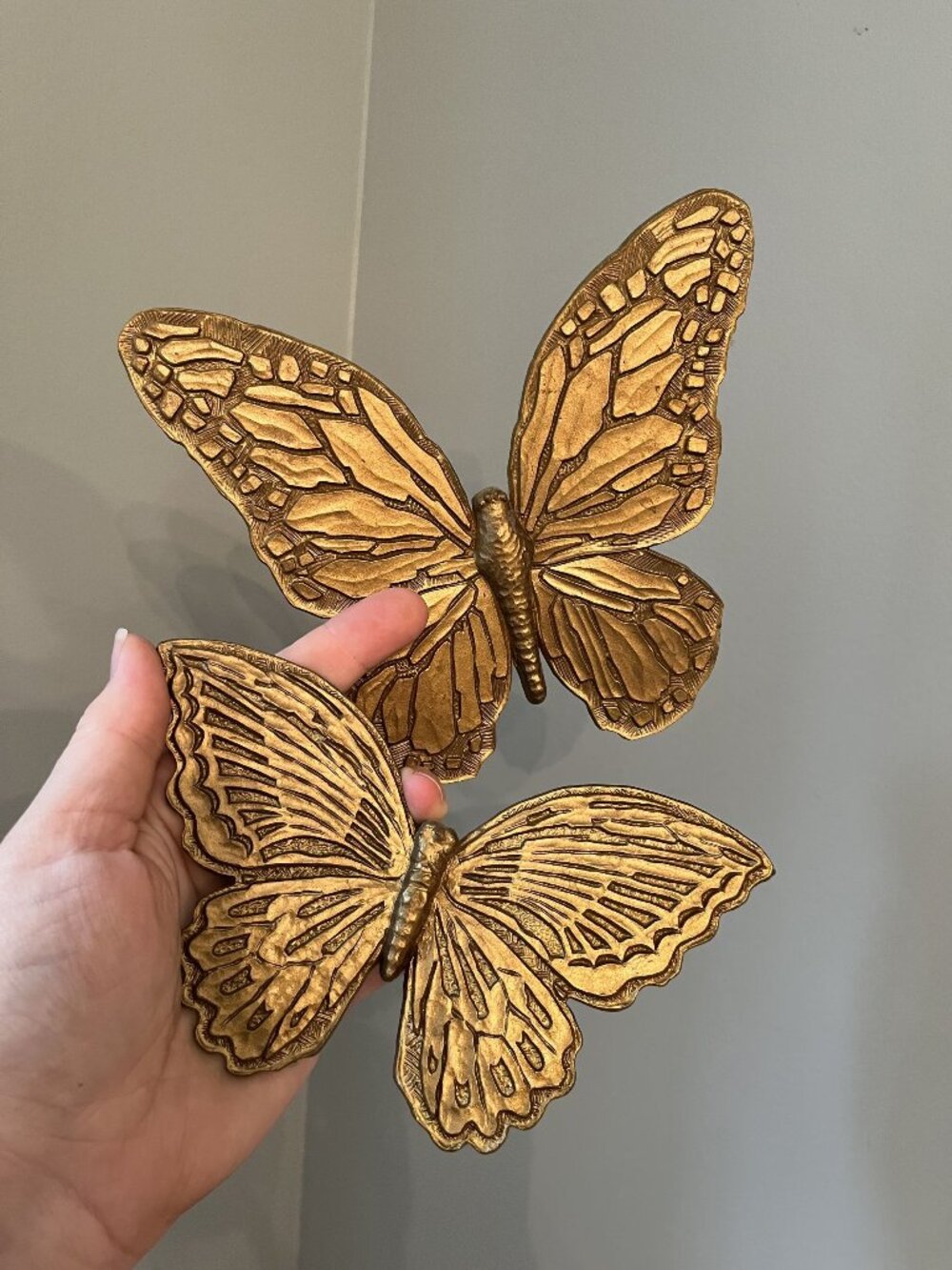 Vintage MCM Homco Gold Butterfly Wall Decor Set Of 2 Plastic Hanging Art